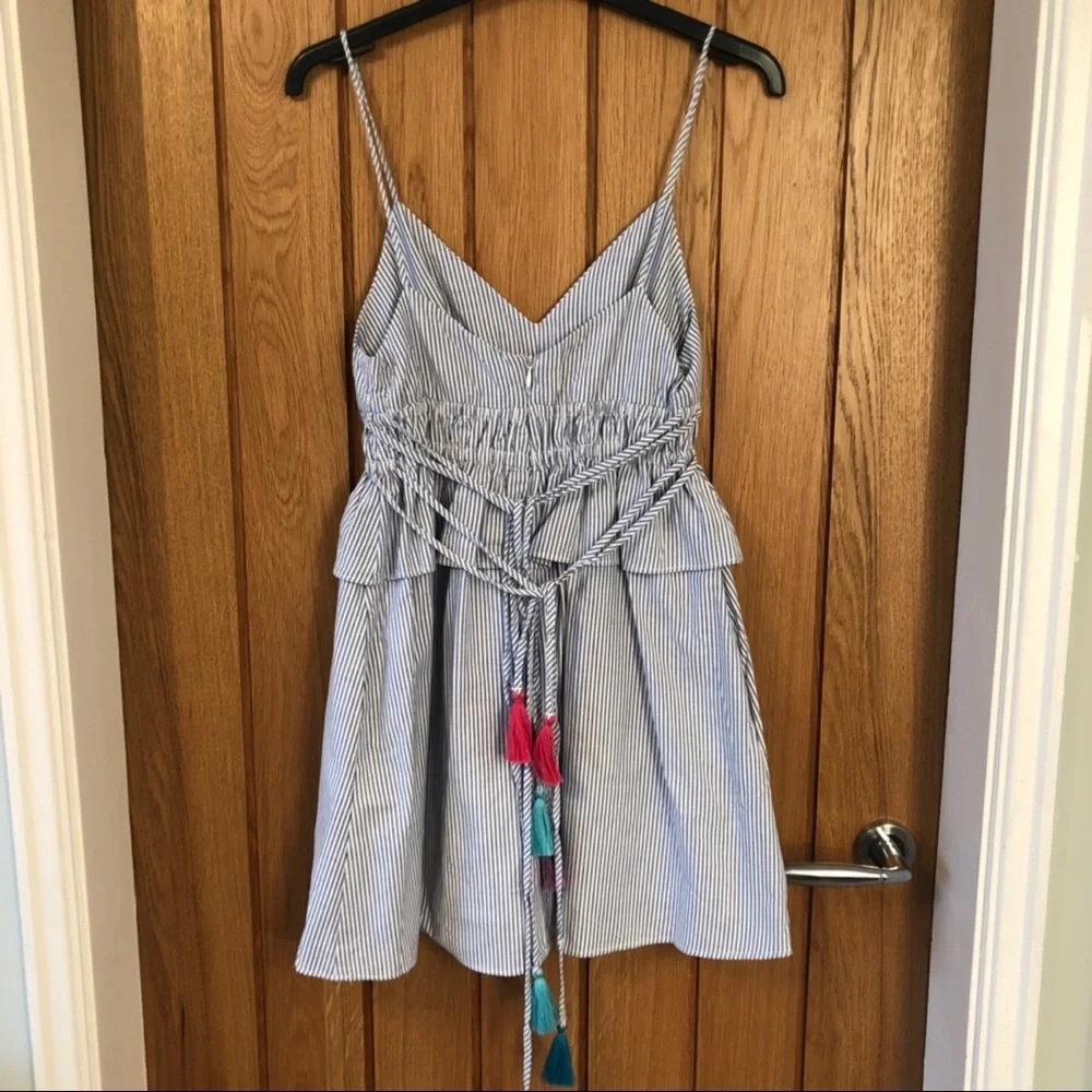ZARA TRF Collection | Blue & White Striped Tassel Dress - Picture 2 of 3